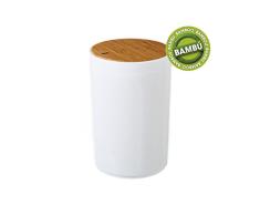 Papelera para baño de Poliestireno, tapa en Madera de Bambú Natural.