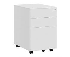 SONGMICS Mueble Archivador Metálico con Cerradura, con 3 Cajones, para Oficina, Cajonera con Ruedas, Cuerpo del Armario Premontado, Metal, 52 x 39 x 60 cm, Blanco OFC60WT