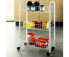 Bakaji Carrito Cocina carro carro multiusos Puerta Frutas portaverdura Almacenamiento carro Salvaspazio de metal con 3 cestas rectangulares 4 ruedas para el transporte Muebles Baño Cocina Antigolpes c