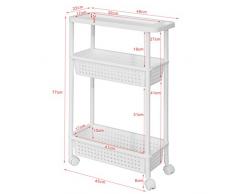 SoBuy®FRG234-K-W,ES Carro Multiuso con Ruedas,2 cestos y 1 Bandeja,Carrito Auxiliar,L48 x P22 x H77cm,Blanco