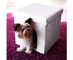 Relaxdays Taburete Casa para Perros Plegable, Piel sintética, Blanco, 38 x 38 x 38 cm