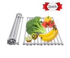 Escurreplatos Enrollable para Secar Platos (2 unidades), Himetsuya Estante Enrollable Sobre el Fregadero, Escurreplatos Plegable de Acero Inoxidable 45x23CM