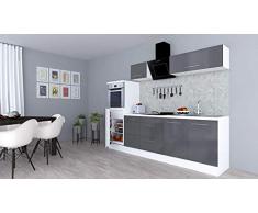 respekta Cocina Pequeña Cocina Bloque de Cocina Cocina Amueblada y Equipada Alto Brillo 270cm Blanco - Gris, 270 cm