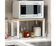 ZXCC Sencillo Cocina Estantería Microondas Encimera, Acero Almacenamiento Madera Estantes Utilidad Soportes Organizador Multiuso Especia Contador Gabinete Metálico Marco-m-Blanco 2-Niveles