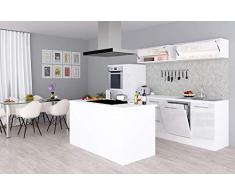 respekta Isla de Cocina Cocina Pequeña Cocina Bloque de Cocina Cocina Amueblada y Equipada Alto Brillo 310cm Blanco - Blanco, 310 cm