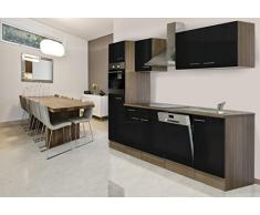 Respekta - Cocina amueblada, encimera de 280 cm, réplica de roble York, horno de cerámica negro, lavavajillas