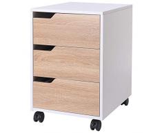 HOMCOM Armario Archivador Móvil para Oficina Cajonera Madera 3 Cajones con Ruedas(2 con Frenos) 40x50x57.5cm MDF
