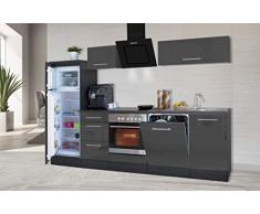 respekta Cocina Pequeña Cocina Bloque de Cocina Cocina Amueblada y Equipada Alto Brillo 280 cm Roble - Gris, 280 cm