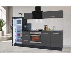 respekta Cocina Pequeña Cocina Bloque de Cocina Cocina Amueblada y Equipada Alto Brillo 270 cm Roble - Gris, 270 cm