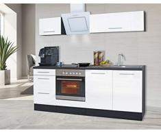 respekta Cocina Pequeña Cocina Bloque de Cocina Cocina Amueblada y Equipada Alto Brillo 210 cm Roble - Blanco, 210 cm