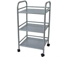 Bakaji - Carro portaobjetos de metal para baño, cocina, peluquería o esteticista, 4 ruedas giratorias, 3 estantes, tamaño 40 x 35 x 75 cm, carrito multifunción 3 niveles (plateado)