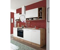 Respekta Cocina Pequeña Cocina Bloque de Cocina Cocina Amueblada y Equipada Cocina Totalmente Equipada 220 cm Roble Silvestre Blanco Incl. Dispositivos