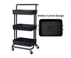 NiDream Carrito de Cocina de 3 Niveles con Ruedas, Carro de Almacenaje con Asa, Carrito Auxiliar Multifuncional para Baño, Cocina, Oficina(Negro)