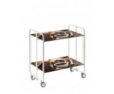 Carrito camarera armazón blanco, 2 bandejas Dec. Café. Cuatro posiciones fáciles de cambiar: cerrado, abierto, semi-plegado, bandeja inferior semi-plegada.