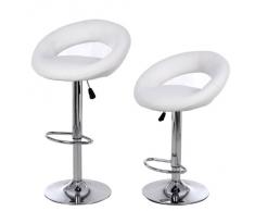 Songmics® 2 x Taburete de bar regulable en altura y giratorio cromado de cuero sintético (Blanco)