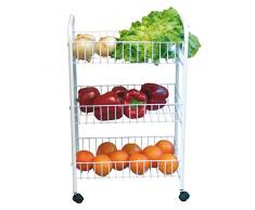 MSV Carrito DE Cocina Multiuso 3 Niveles Blanco, Metal, 68 x 37 x 26,5 cm