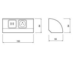 Orno - Bloque de tomas para la cocina con 2 tomas de USB para cargar dispositivos