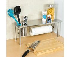 Estantería de cocina con soporte de rollo y de utensilios bremermann®, acero inoxidable