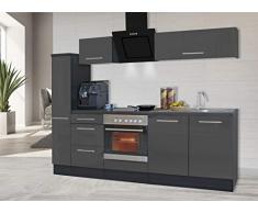 respekta Cocina Pequeña Cocina Bloque de Cocina Cocina Amueblada y Equipada Alto Brillo 240 cm Roble - Gris, 240 cm