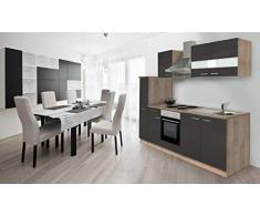 Respekta Cocina Cocina Pequeña Cocina Amueblada y Equipada Bloque de Cocina 250 cm Roble Madera Aserrada Áspera Gris