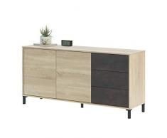 Habitdesign 0X6623F - Mueble aparador, Modelo Brooklyn, Melamina, Roble Canadian y oxido, Medidas: 154 cm (Ancho) x 74 cm (Alto) x 41 cm (Fondo)