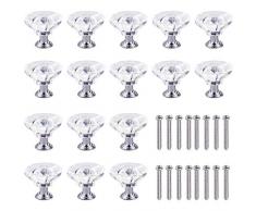 Natuce Pomos y Tiradores de Muebles 16 Piezas Tiradores de Cristal 30mm Pomos Puertas para Armarios Cajones Cocina Gabinetes Diamante