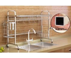 WINZSC Fregadero de acero inoxidable 304, estante para platos, rejilla de agua, estante de cocina, 2 capas de suministros, tanques de almacenamiento de agua, platos y estantes WX4241410 (Color : A)
