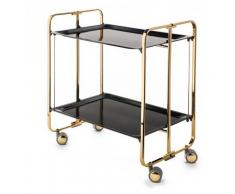Carrito camarera armazón dorado, 2 bandejas negras. Cuatro posiciones fáciles de cambiar: cerrado, abierto, semi-plegado, bandeja inferior semi-plegada.