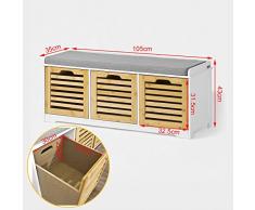 SoBuy Banco de Almacenamiento con Acolchados Cojines y 3 Cubos, Entrada Zapato Gabinete Dresser Cómodo Banco FSR23-WN, ES