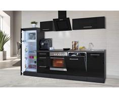 respekta Cocina Pequeña Cocina Bloque de Cocina Cocina Amueblada y Equipada Alto Brillo 280 cm Roble - Negro, 280 cm