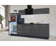 respekta Cocina Pequeña Cocina Bloque de Cocina Cocina Amueblada y Equipada Alto Brillo 270 cm Roble - Gris, 270 cm