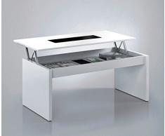 Fashion Home Habitdesign 0T1638BO - Mesa de Centro elevable, Acabado Blanco Brillo y Cristal Negro, Dimensiones 100 x 50 x 43/52 cm Altura