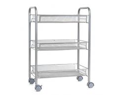 HOMFA Carrito Auxiliar con Ruedas y 3 Bandejas de Malla Metálica para Cocina Baño salón Plata 45x27x63cm