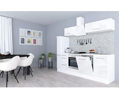 respekta Cocina Pequeña Cocina Bloque de Cocina Cocina Amueblada y Equipada Alto Brillo 250cm Blanco - Blanco, 220 cm