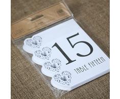 Club Verde NÃºmeros de Mesa del 1Â al 15, Cortados con lÃ¡ser, Forma de corazÃ³n, Blanco, 125Â x 155Â x 40Â mm, 15Â Unidades