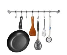 BTSKY Barra con Colgador de Acero Inoxidable Organizador de Utensilios en Cocina Fácil Montado en Pared 7-Ganchos para Colgar Olla Sartén Cucharón