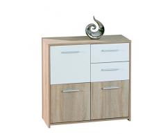 Inter Link Ischia A2 Aparador Sonoma Roble imitando Blanco, 2 cajones, 3 puertas, 77 x 77 x 30 cm, Haya, Multicolor