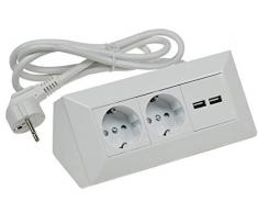 Bloque de enchufes esquinero I ángulo de 45° I con protección infantil I 230 V construcción & esquina de montaje para encimera cocina taller I blanco, 230.00V