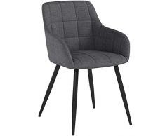 WOLTU 4 x Sillas de Comedor Nordicas Estilo Vintage Juego de 4, Silla de Cocina Silla Tapizada con Reposabrazos Tapizadas Lino, Estructura de Metal, Gris Oscuro BH107dgr-4