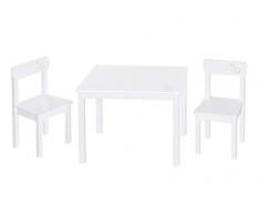 roba Mesa Infantil + 2 Sillas para Niñas y Niños - Little Stars - Patrón de Estrellas - Juego de Muebles - Escritorio en Madera Blanca