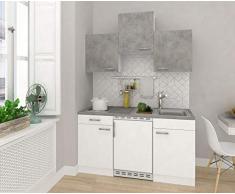 Respekta Cocina Mini Cocina Cocina Individual Cocina Pequeña Cocina Amueblada y Equipada 150cm Blanco Concreto