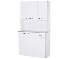 Gabinete de Almacenaje Armario para Cocina de 6 Puertas con Gran Espacio para Microondas con 1 Cajón Estante Ajustable 101x39x180 cm Blanco