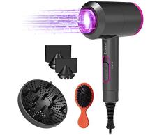 Secador de cabello iónico,Asiugacapelli 2000W,Secador de Pelo Profesional con 3 ajustes de temperatura, que incluyen 2 boquillas y 1 difusor,Secador de Viaje,Secadora para Cabello