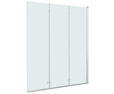 vidaXL Mampara Ducha 1 Hoja Plegable Pivotante Doble + 1 Hoja Fija Cristal Seguridad Vidrio Templado Cabina Baño Transparente Cierre Lateral Bañera