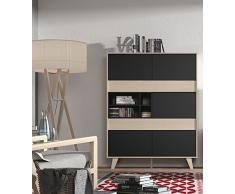 Habitdesign 0Z6636R - Mueble aparador Vitrina, Acabado Color Roble y Gris Oscuro, Medidas 121x156x41 cm de Fondo