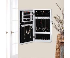 SONGMICS Espejo joyero Colgante Armario para bisuterías montado en Pared con imán Llaves Blanco JBC51W