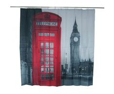 Gosear-Cortina de ducha de poliéster impermeable baño,Patrón de Ben Londres noche calle la cabina telefónica roja y gran