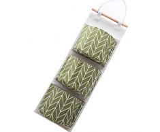 YuamMei 1 Paquete Bolsa de Almacenamiento para Colgar en la Pared, 3 cuadrículas Tela de algodón de Lino Impermeabiliza el Organizador del Armario de la Puerta para el Dormitorio y el baño(Verde)
