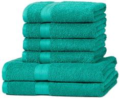 AmazonBasics - Juego de toallas (colores resistentes, 2 toallas de baño y 4 toallas de manos), color verde