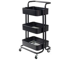 Display4top Carrito con Bloquear Ruedas, Carrito Auxiliar con 3 Nivel para la Cocina, baño, Dormitorio de Almacenamiento (Negro)